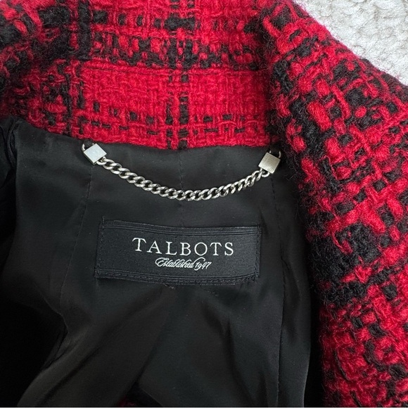 Talbots Tweed Jacket Pea Coat Red Black Buffalo Checked Plaid. Wool Blend. 14 - Picture 3 of 10